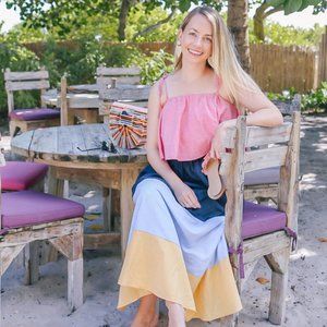 English Factory Spaghetti Strap Colorblock Dress